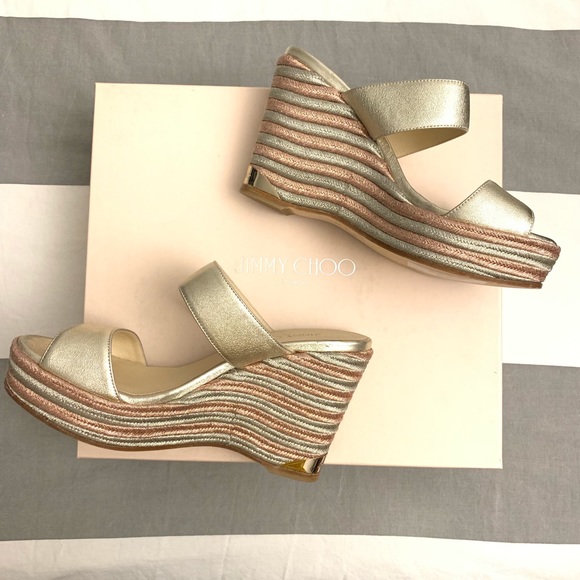 Jimmy Choo Metallic Parker Wedge Sandal - Picture 2 of 7